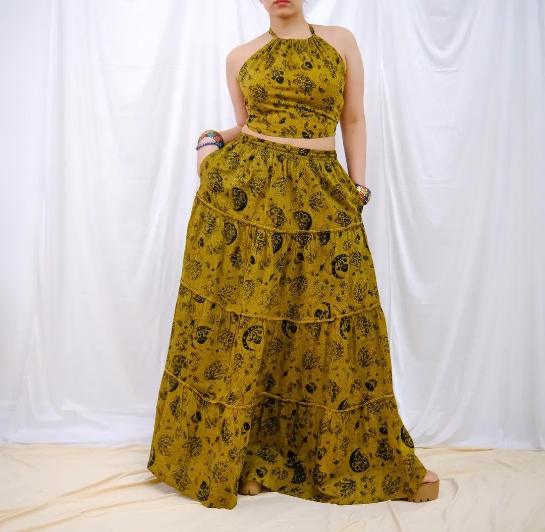 Cotton tiered skirt with pockets & halter top