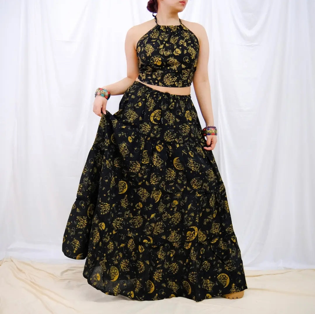 Cotton tiered skirt with pockets & halter top