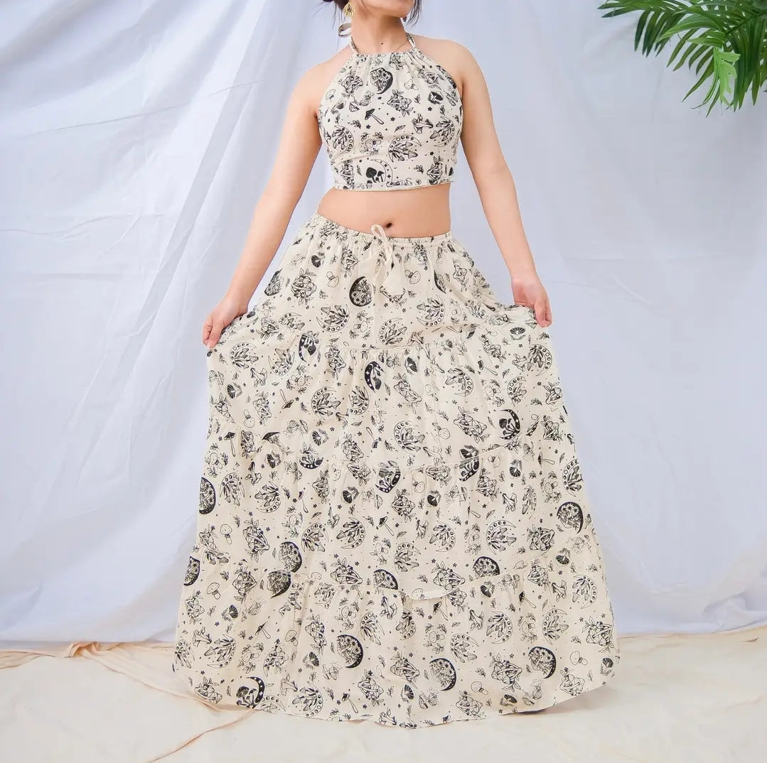 Cotton tiered skirt with pockets & halter top