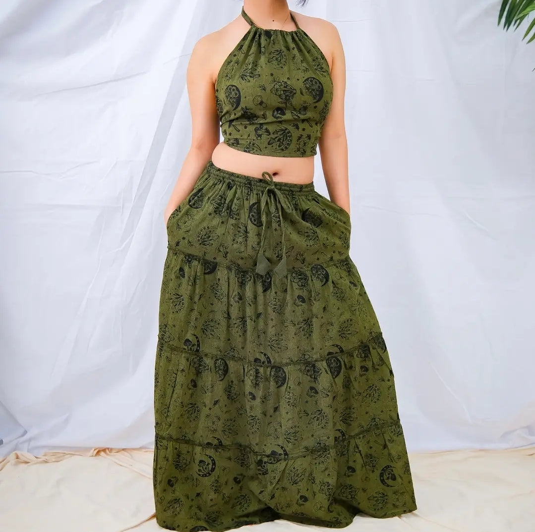 Cotton tiered skirt with pockets & halter top