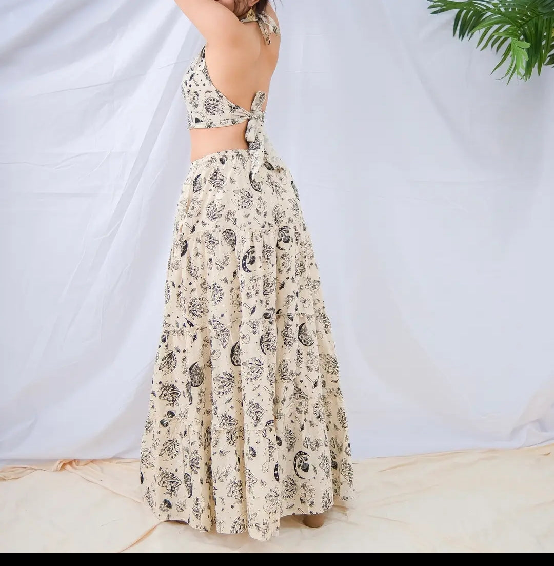 Cotton tiered skirt with pockets & halter top