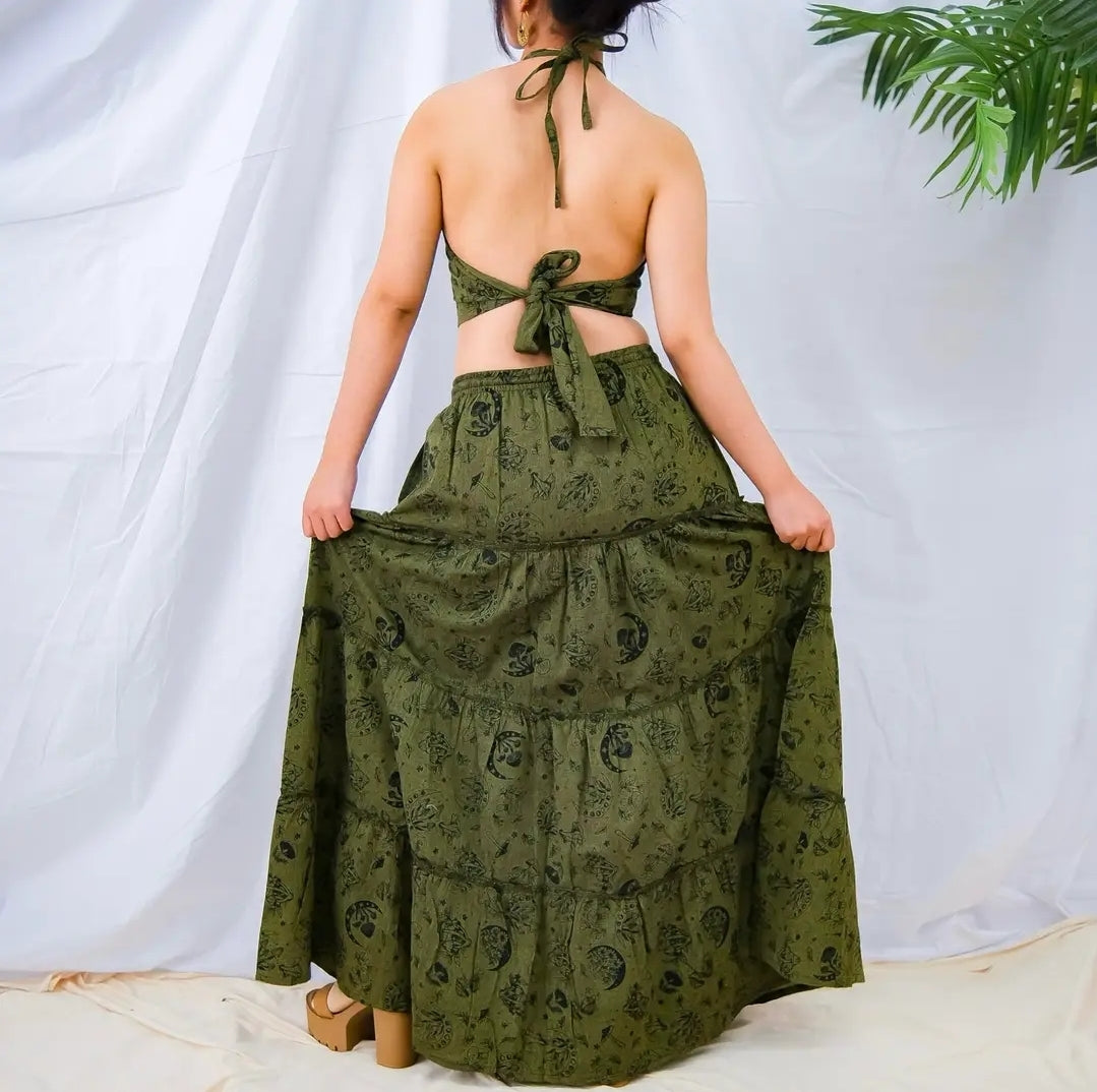 Cotton tiered skirt with pockets & halter top