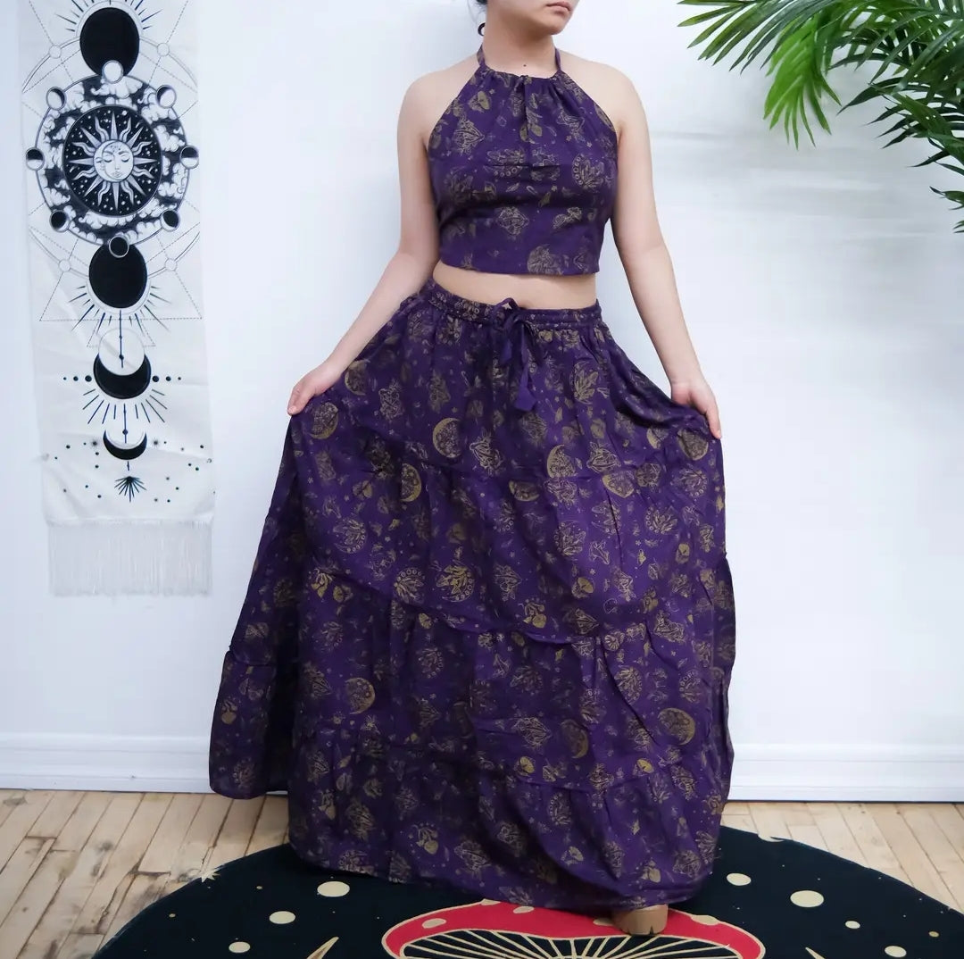Cotton tiered skirt with pockets & halter top