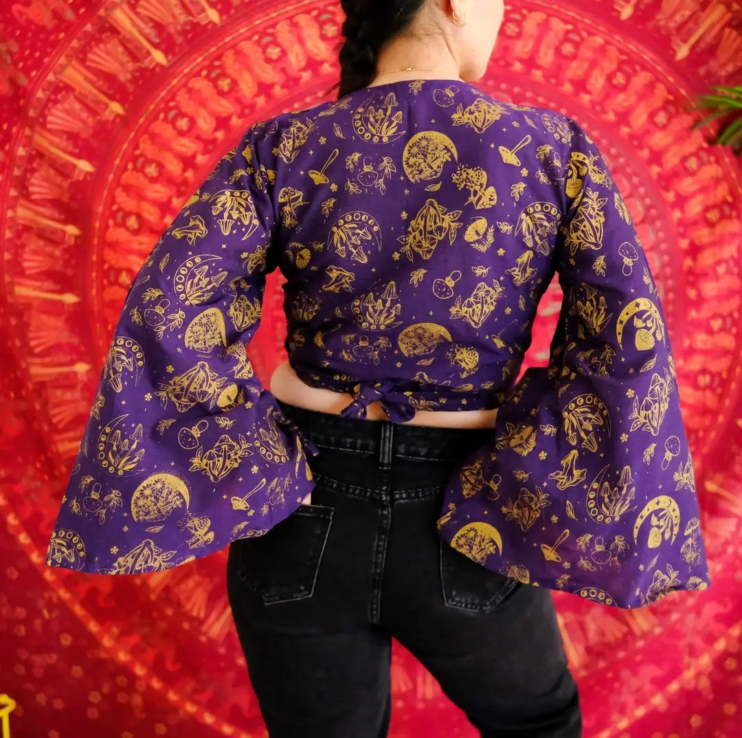 Cotton wrap top with mushroom print