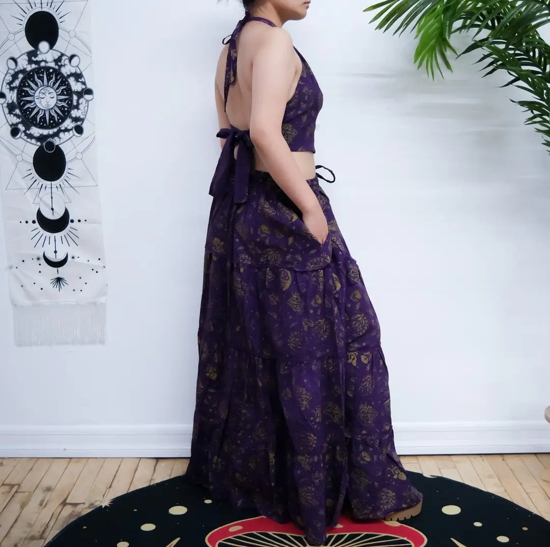 Cotton tiered skirt with pockets & halter top