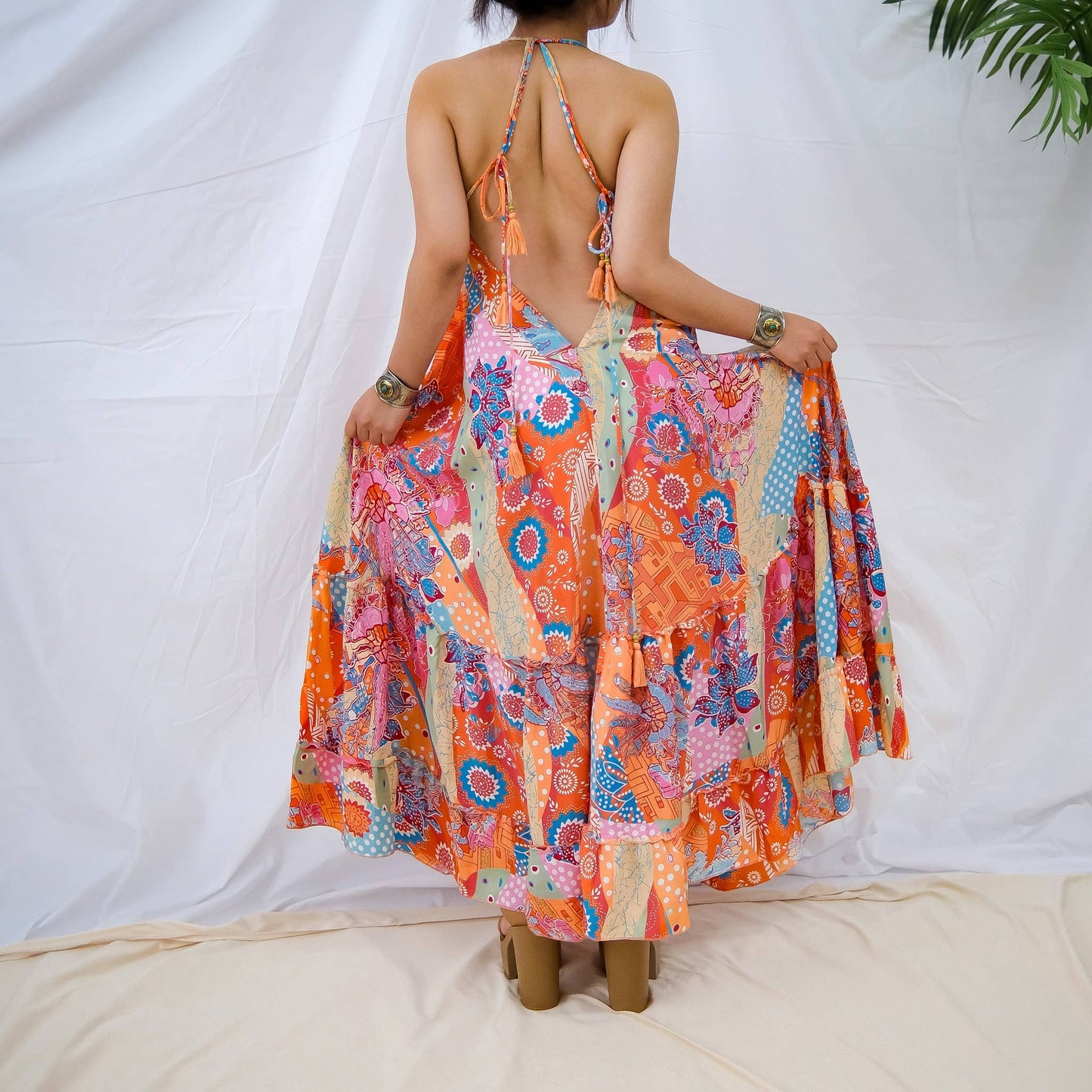 Flowy Frill Boho Backless Summer Dress