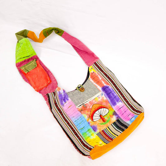 Patchwork Mushroom Design Messenger Bag: Single Mushroom