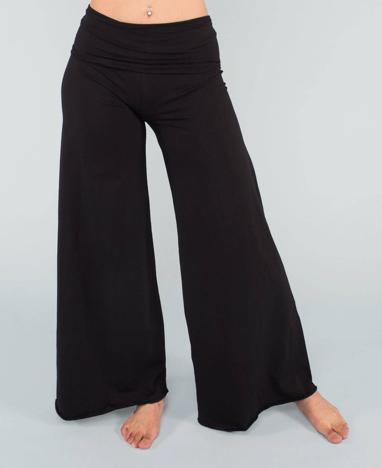 Organic Roll-Top Flowy Pants - Black Flow Pants: LG