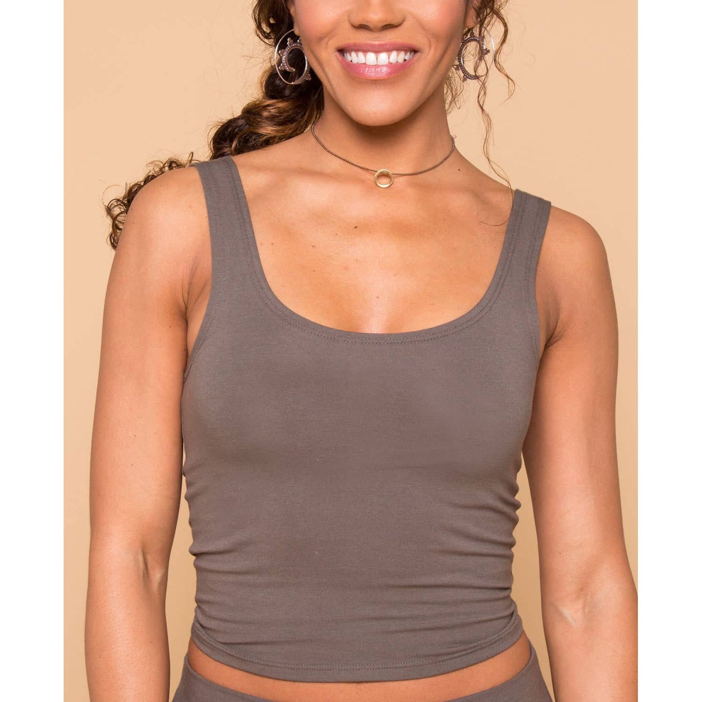 Organic Cotton Fitted Cropped Tank Top Charcoal