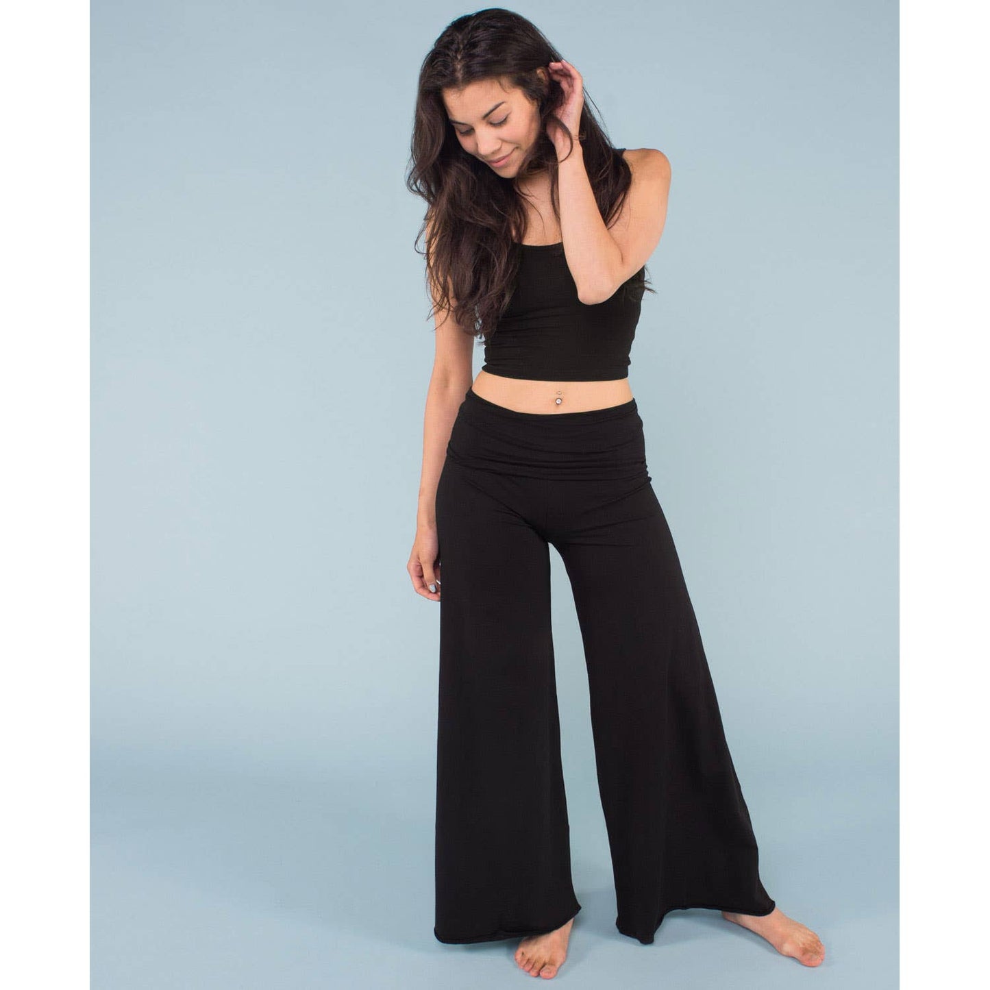 Organic Roll-Top Flowy Pants - Black Flow Pants: LG