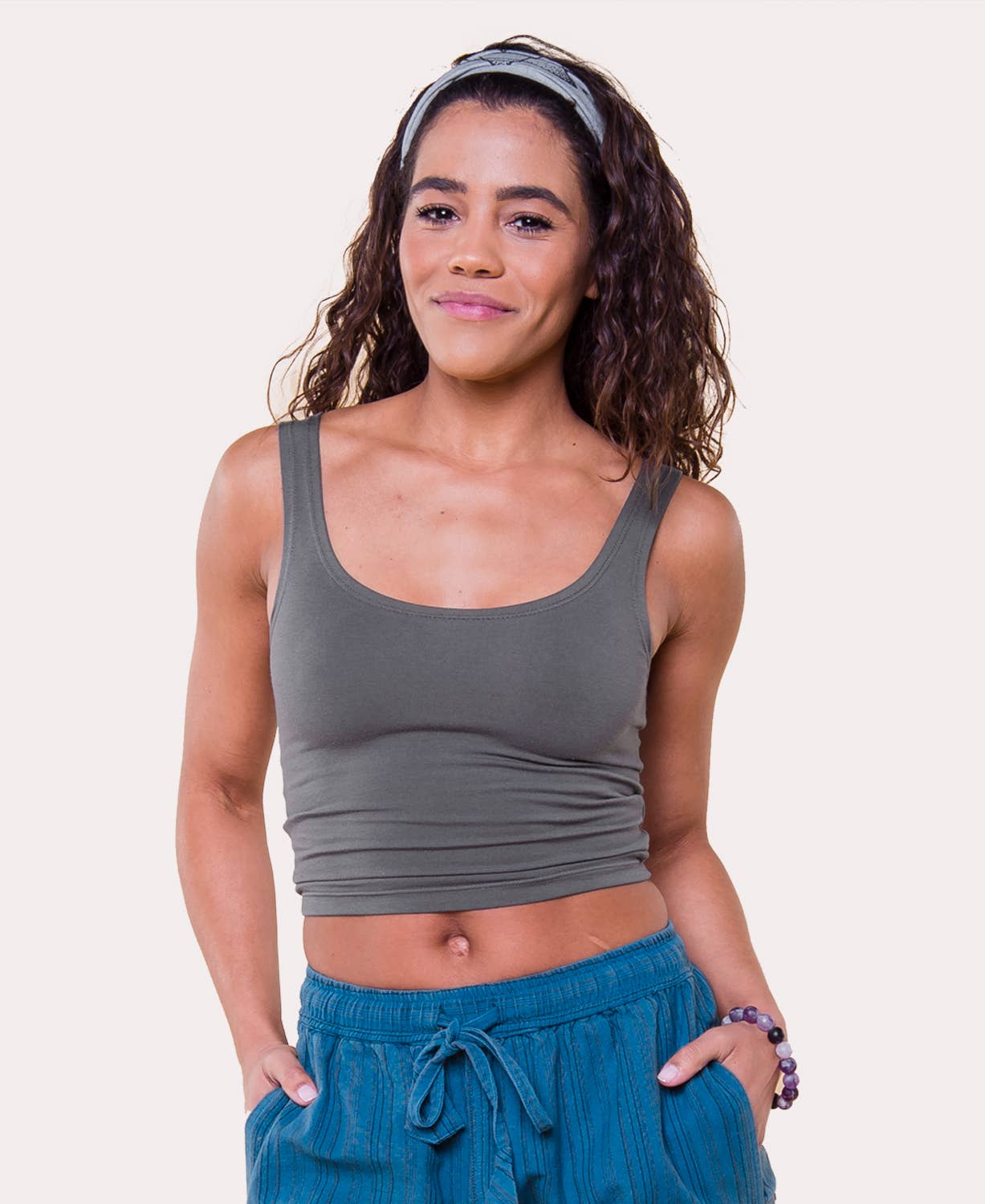 Organic Cotton Fitted Cropped Tank Top Charcoal