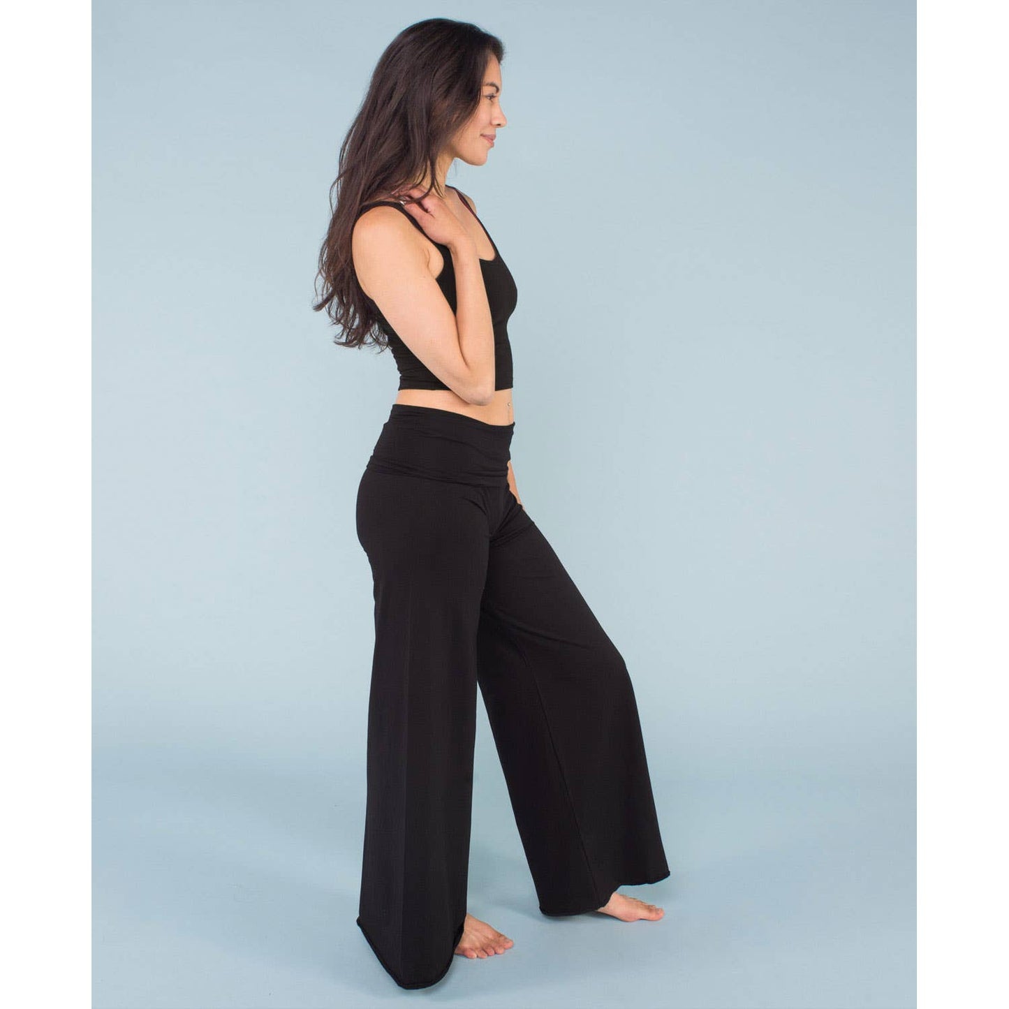 Organic Roll-Top Flowy Pants - Black Flow Pants: LG