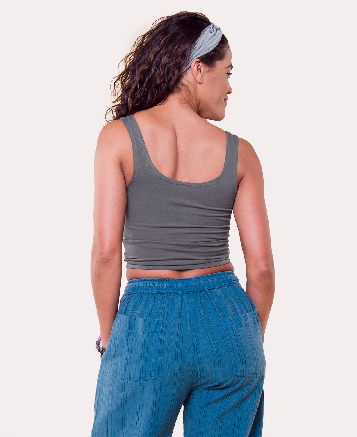 Organic Cotton Fitted Cropped Tank Top Charcoal